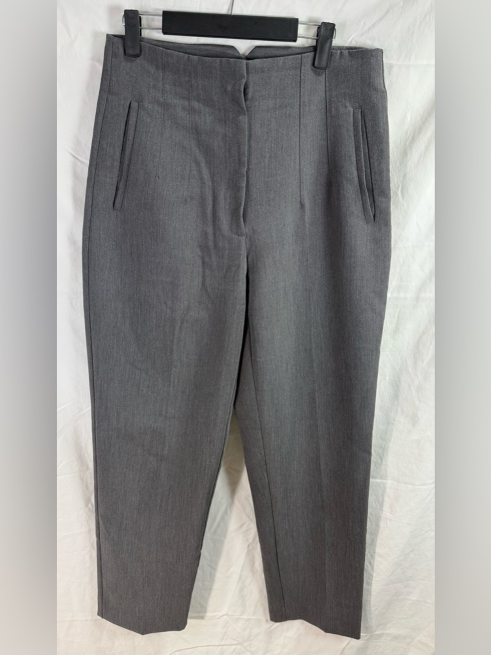 Zara Gray Tailored Tapered Trousers High Rise Work Pants Size L‎